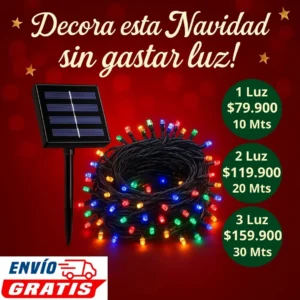 🎅 Luces De Navidad Con Panel Solar, Ilumina tu Navidad sin enchufes — 10 mts · 100 LED solares multicolor